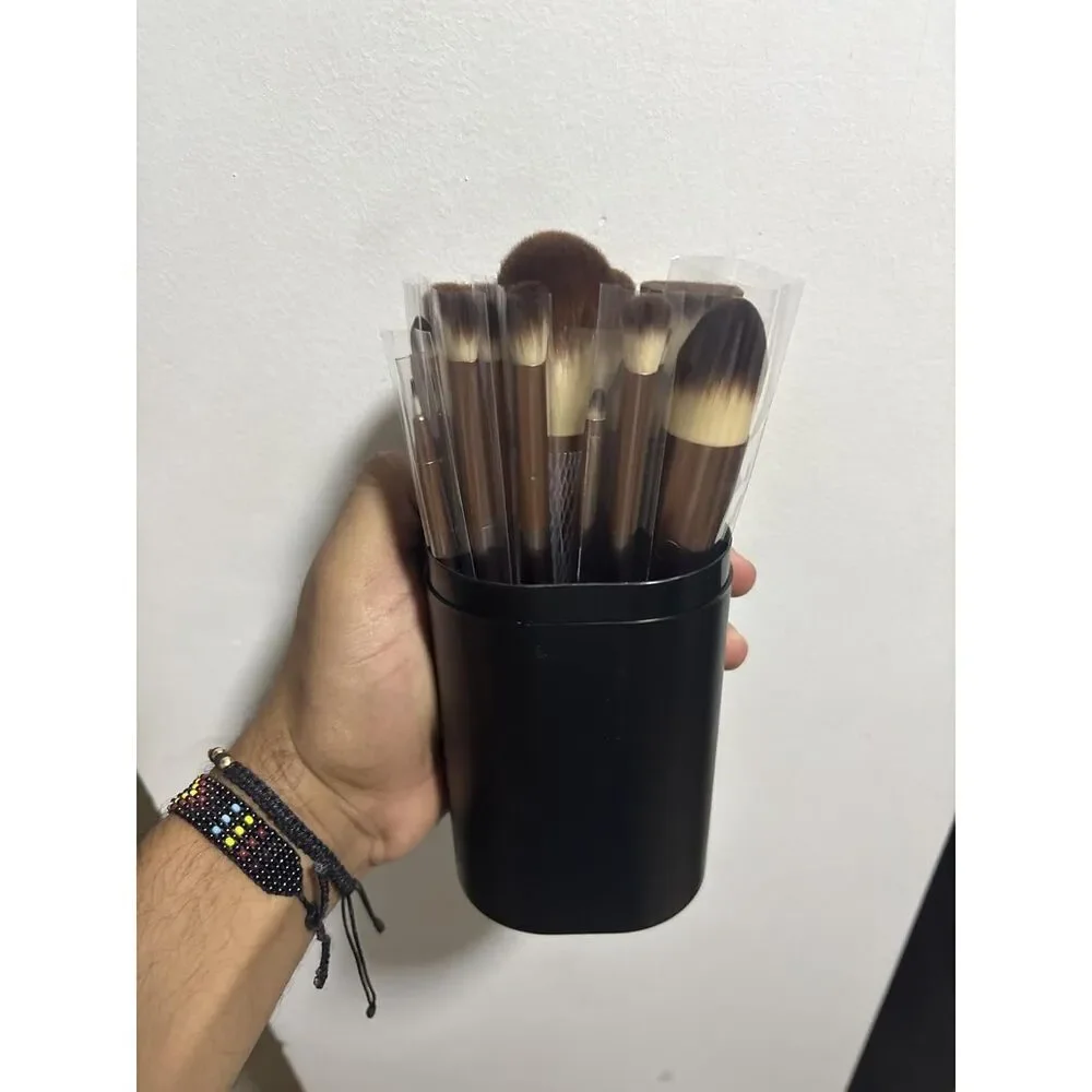 Bs-Mall 18 Pieces Brown Premium Synthetic Makeup Brush Set With Black Case